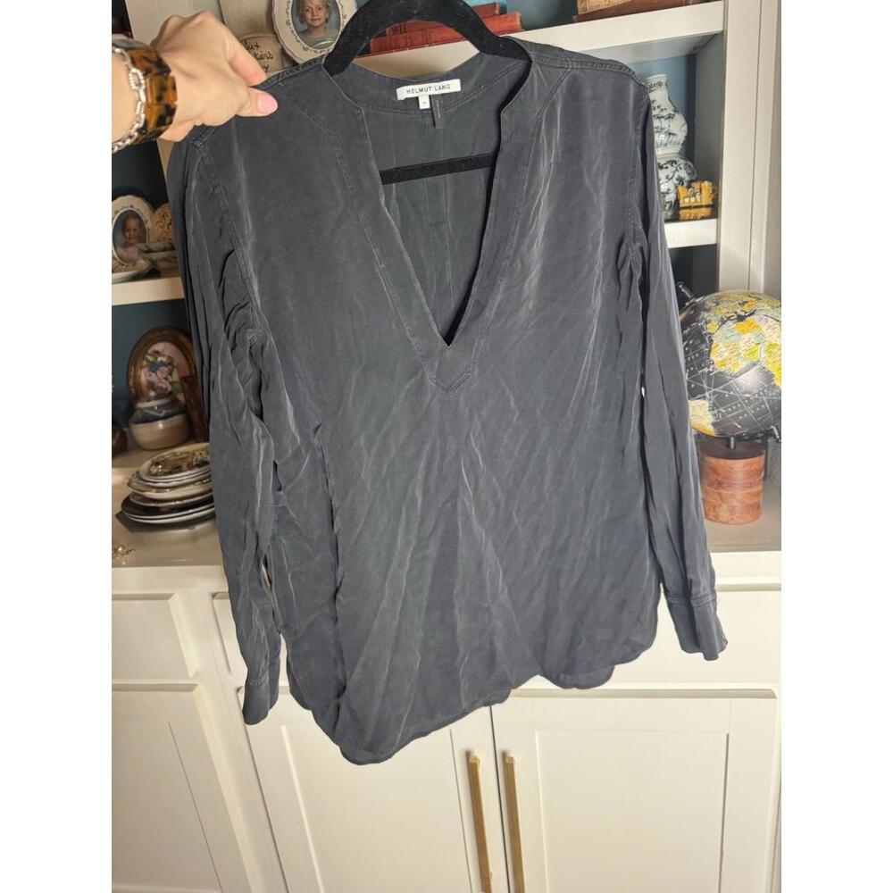 Helmut Lang Womens Silk Button Up Sheer Tunic Top Size XS Black Minimal